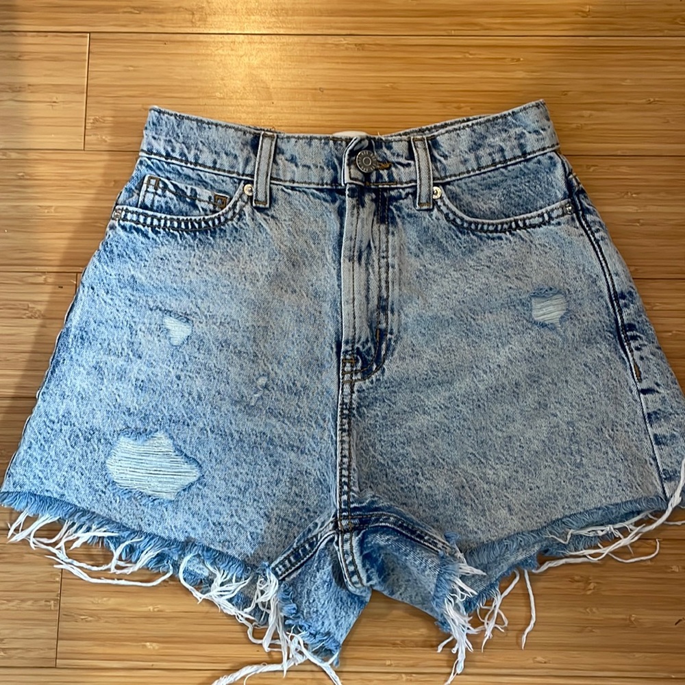 BDG stone washed high waisted mom jean shorts.